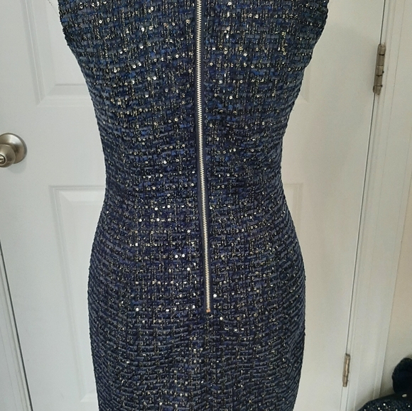 White House Black Market Lurex Sequin Navy Tweed Dress Size 0 NWT - Picture 9 of 11
